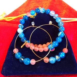Turquoise and pink bracelet and earring set